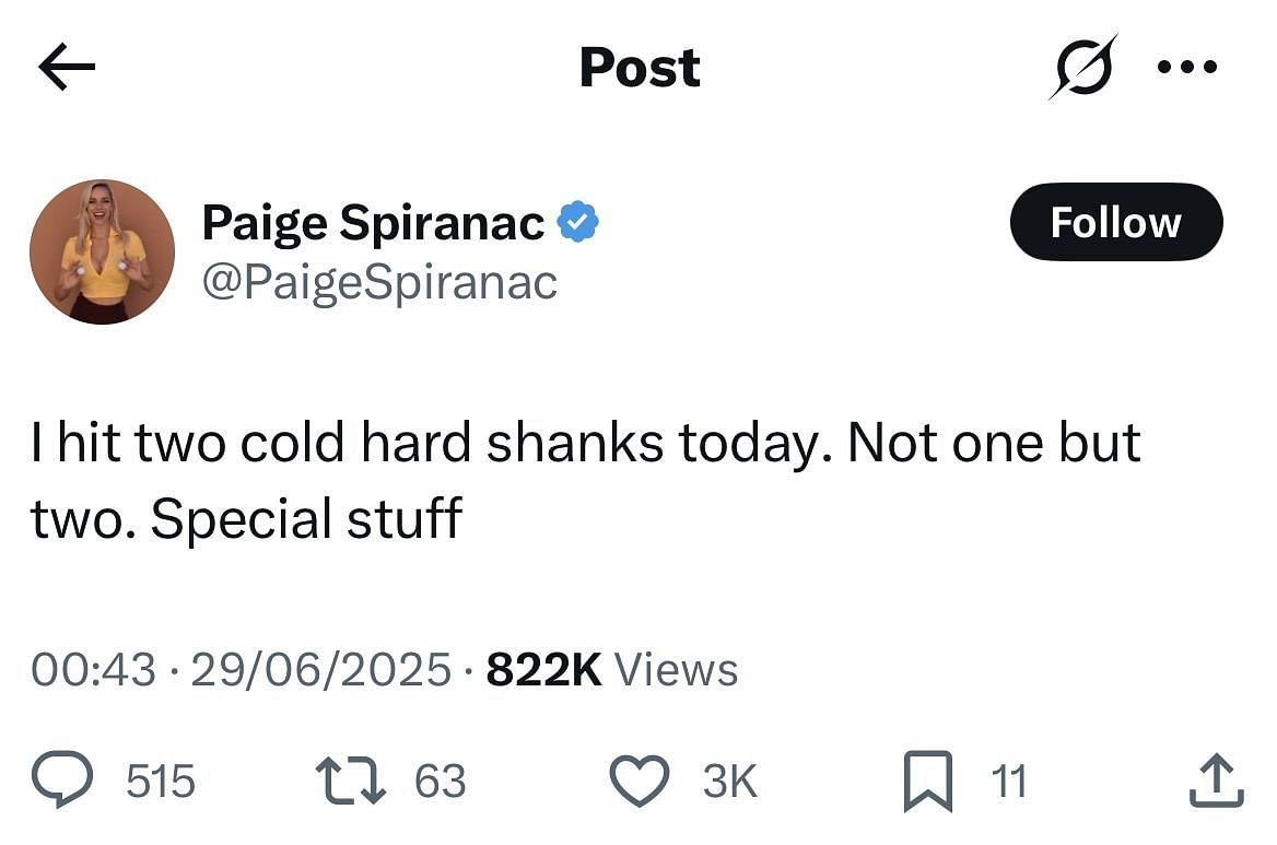 Image of Paige Spiranac’s tweet _ Source: X/@PaigeSpiranac